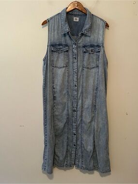Wash Lab Shirt Dress XL Chambray Denim Long Sleeveless Western Boho 90s Button